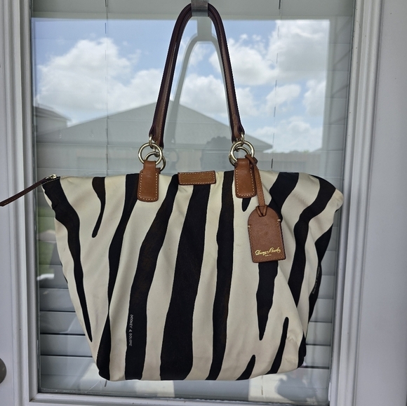 Vintage Dooney & Bourke Nylon Leather Trim Tote Bag Zebra Print Women - Picture 3 of 16